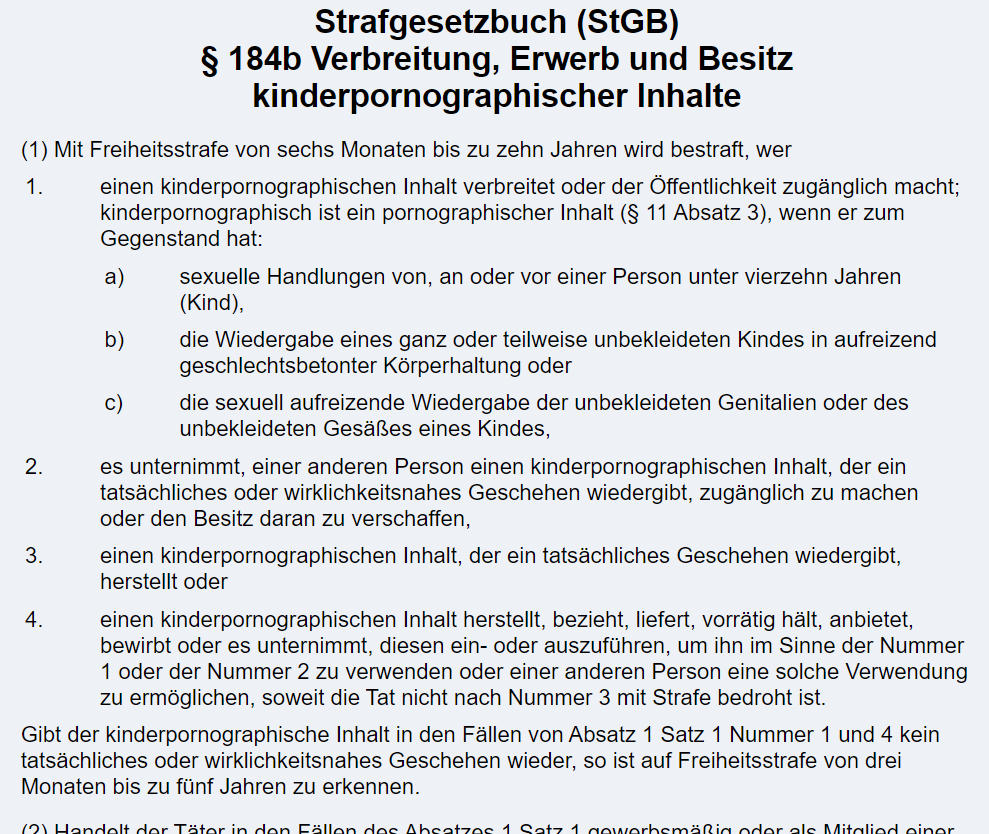184b StGB Verbreitung, Besitz und Erwerb