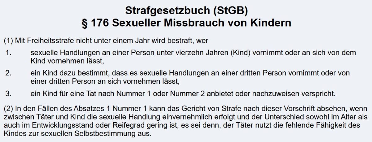Sexueller Missbrauch § 176 StGB Anwalt