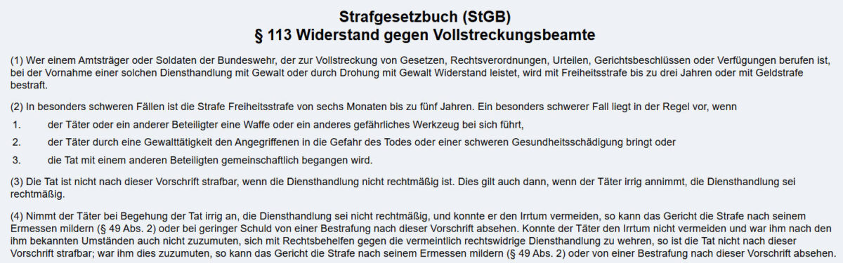 113 StGB Klimakleber Widerstand Kammergericht