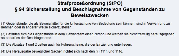 Handy beschlagnahmt 94 StPO
