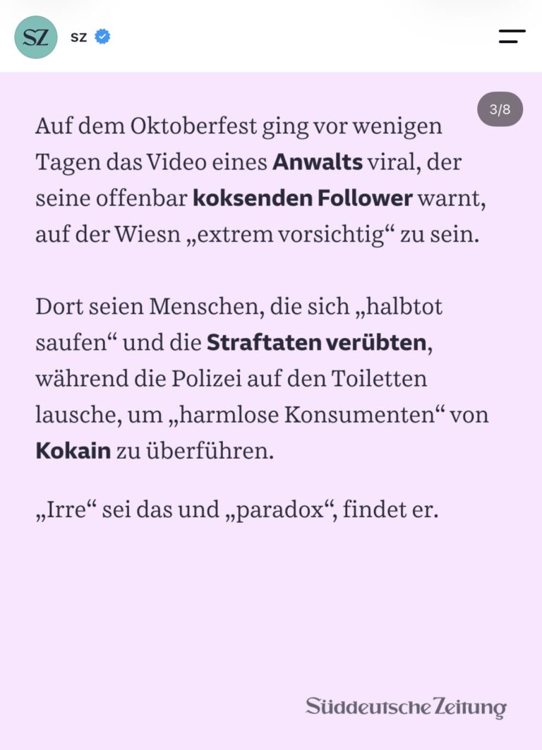 Grubwinkler - Anwalts, der seine offenbar koksenden Follower warnt